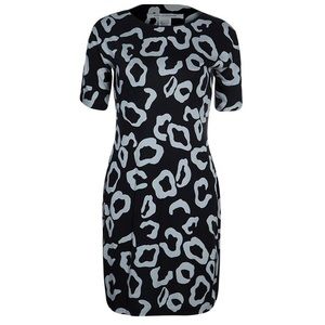 Diane von Furstenberg Cyrano Black/Light Grey Leopard Print Dress